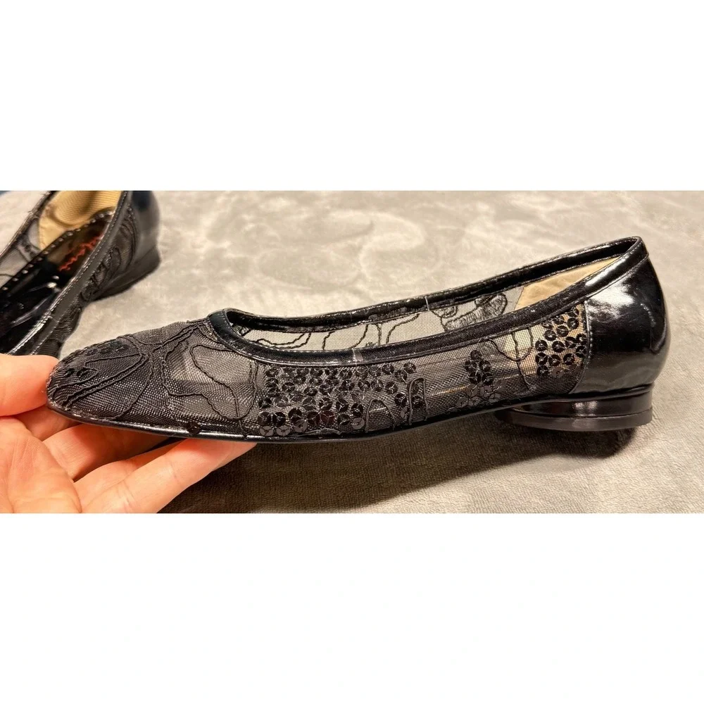 Stefani Collection Womens Flats 8.5M Black Lace Sequin Ballet Loafer